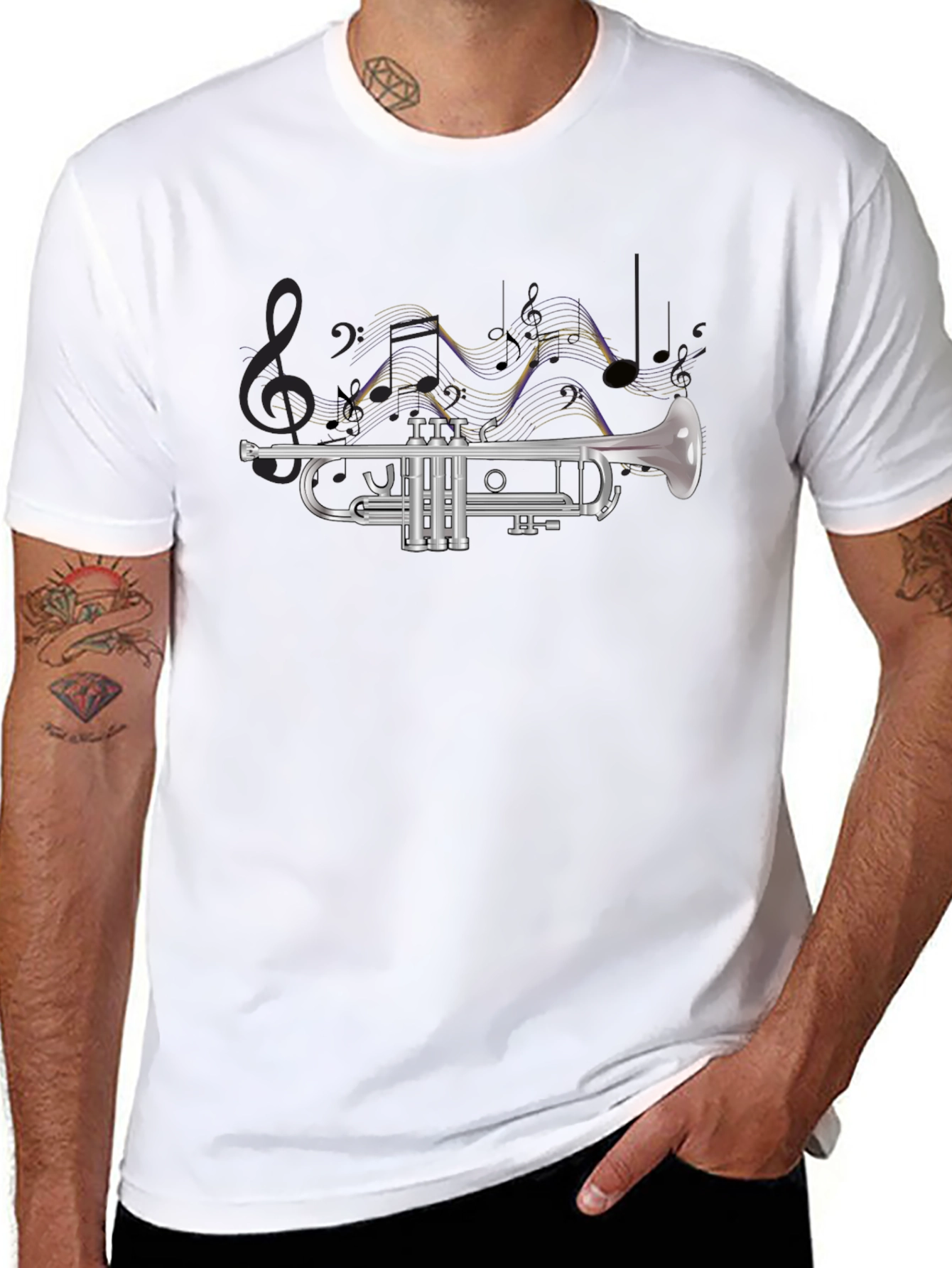 Trumpet and Musical Notes Graphic T-Shirt