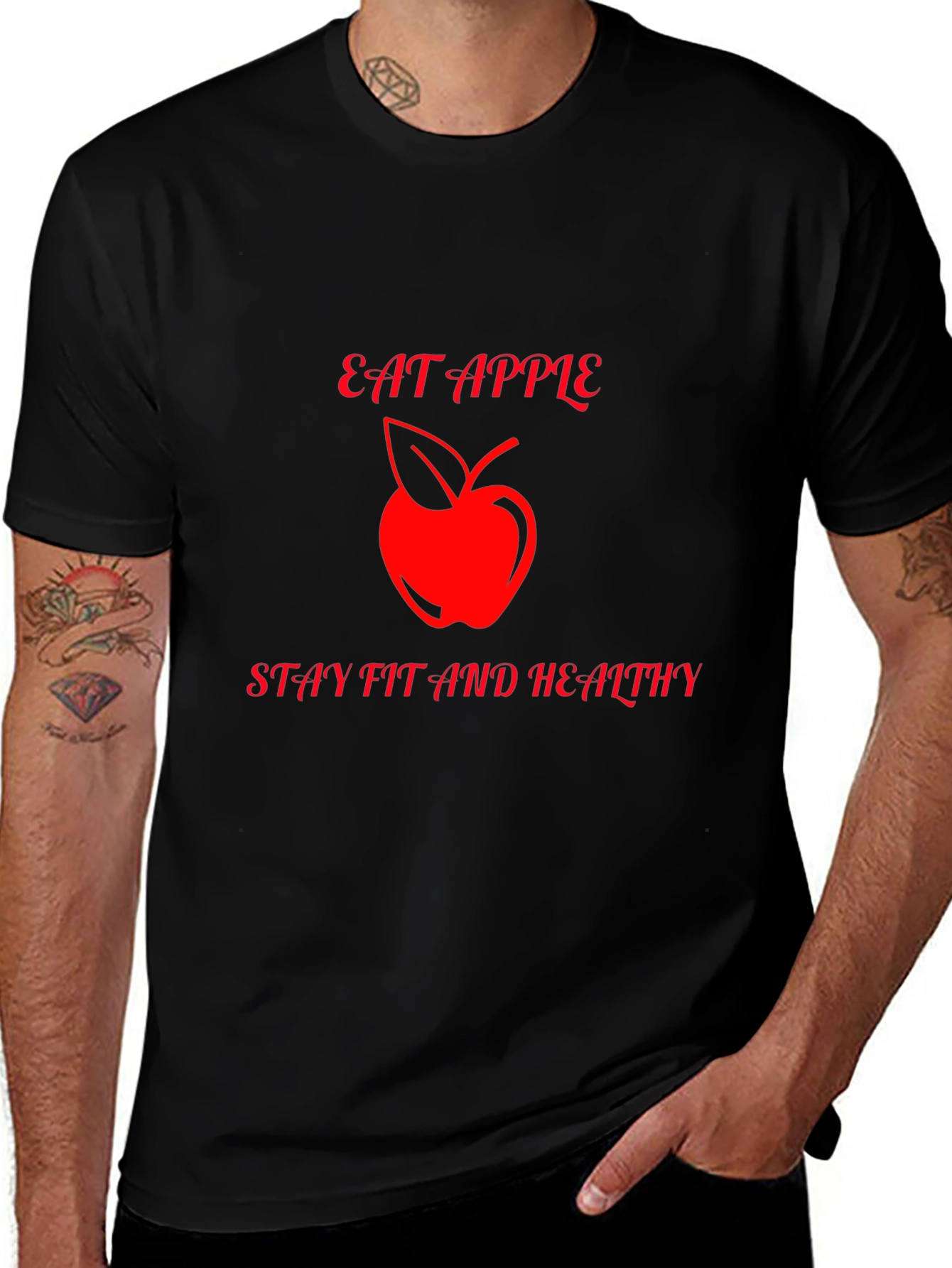 Eat Apple Stay Healthy Black Graphic Tee