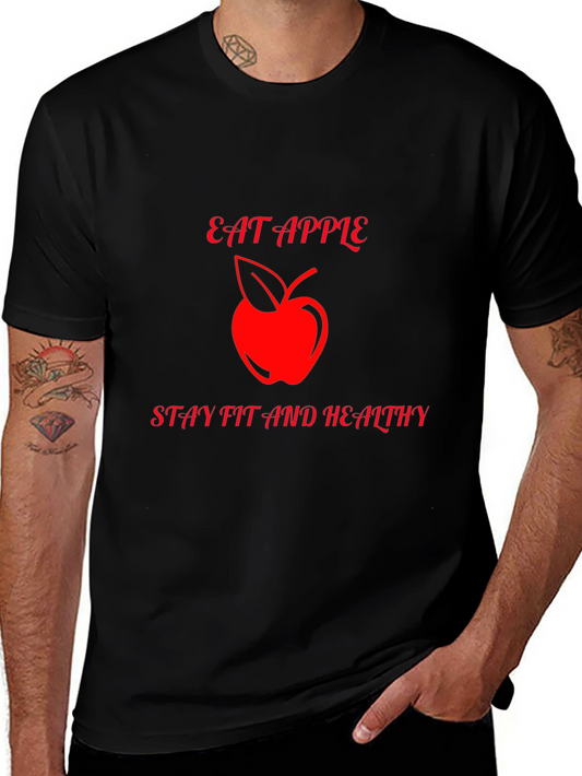 Eat Apple Stay Healthy Black Graphic Tee