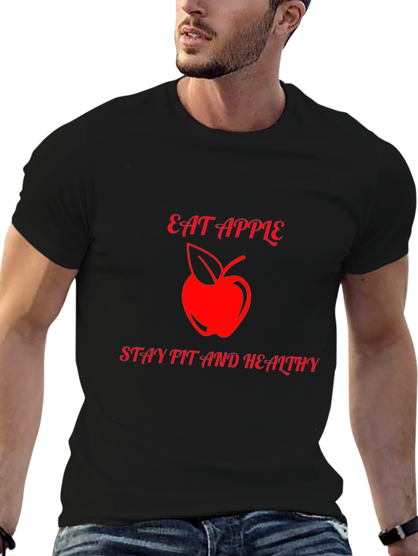 Eat Apple Stay Healthy Black Graphic Tee