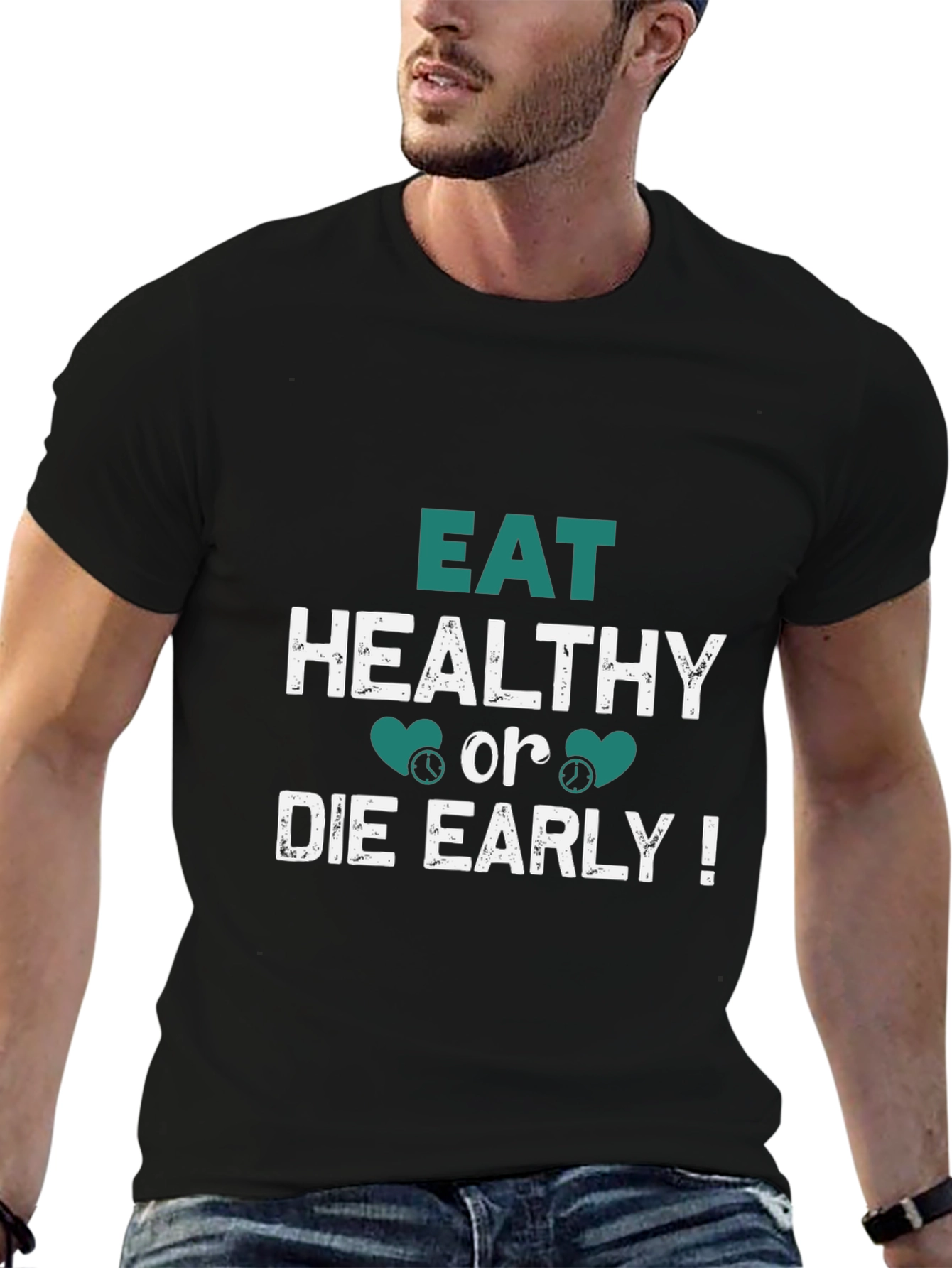 Eat Healthy Slogan T-Shirt