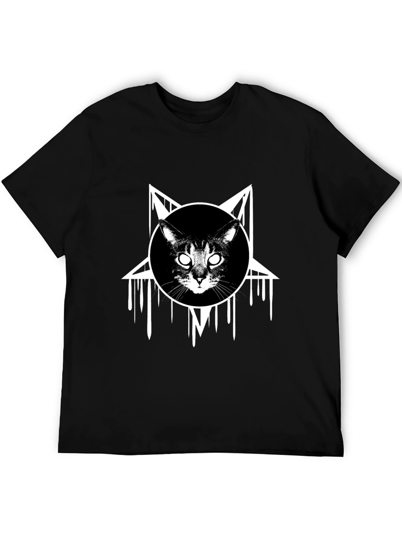 Occult Cat Graphic Tee - Black Cotton T-Shirt