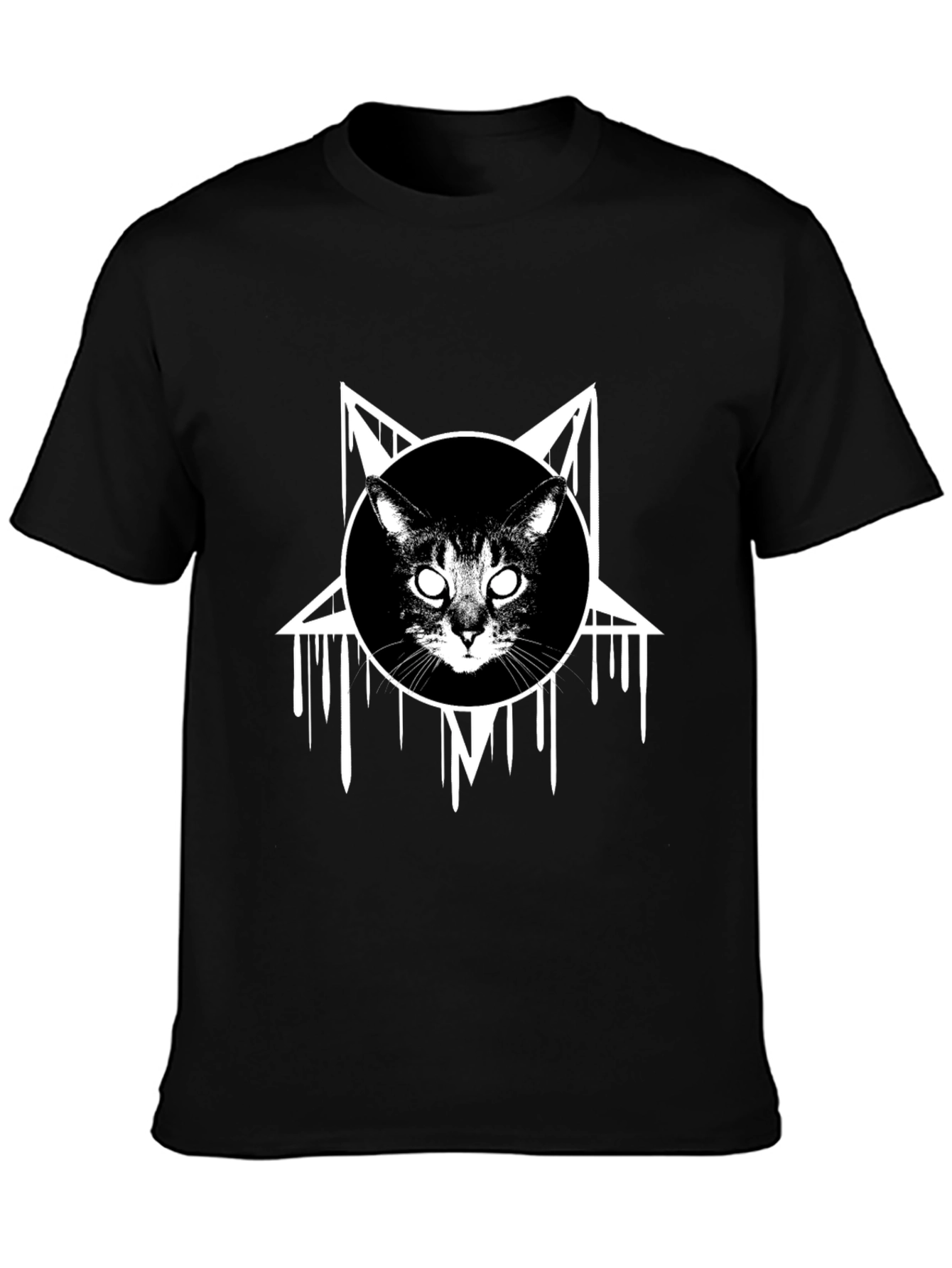 Occult Cat Graphic Tee - Black Cotton T-Shirt