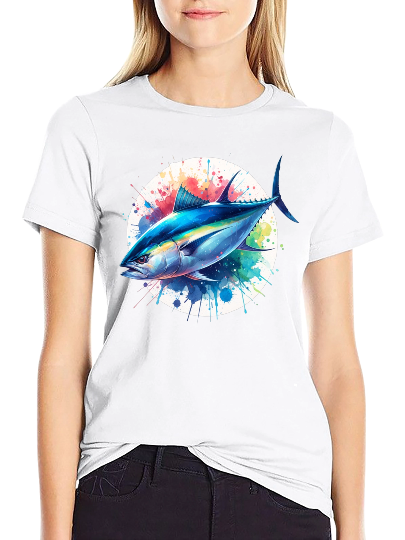 Tuna Splash Graphic Tee - Black Cotton T-Shirt
