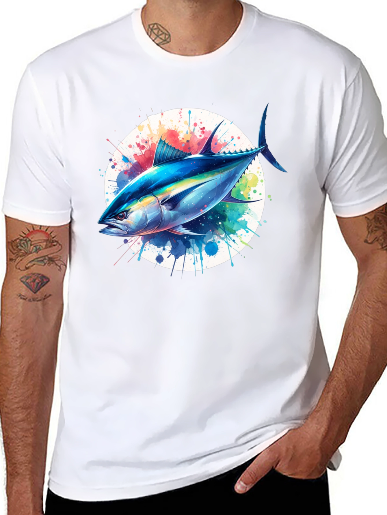 Tuna Splash Graphic Tee - Black Cotton T-Shirt