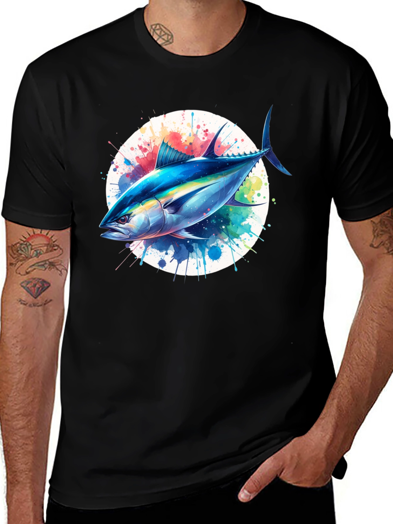Tuna Splash Graphic Tee - Black Cotton T-Shirt