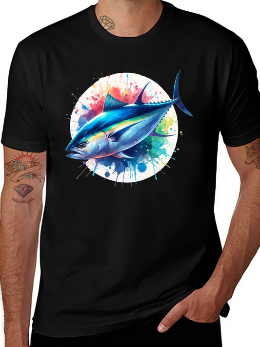 Tuna Splash Graphic Tee - Black Cotton T-Shirt