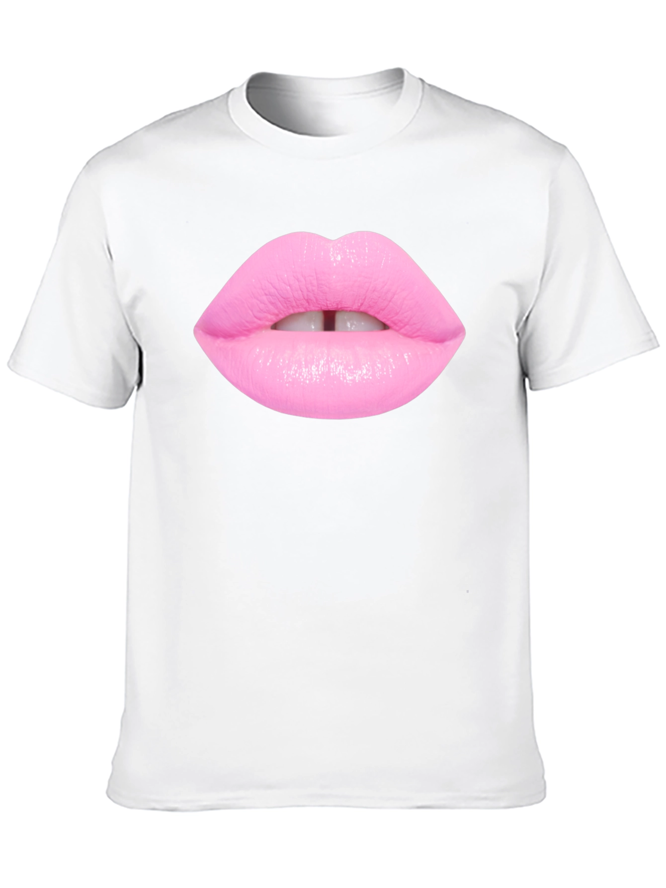 Pink Lips Graphic Print Black T-Shirt
