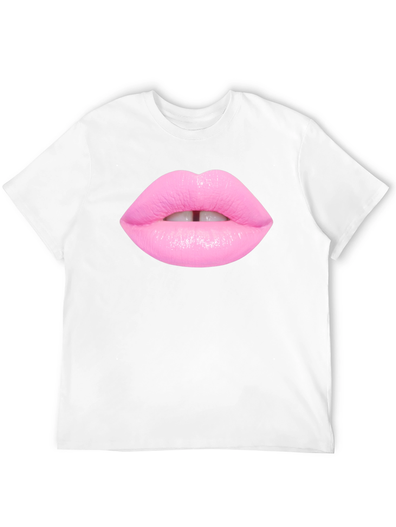 Pink Lips Graphic Print Black T-Shirt