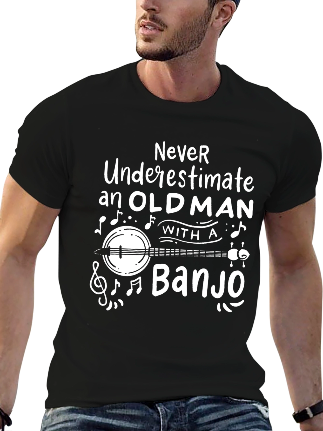 Never Underestimate Old Man with Banjo T-Shirt