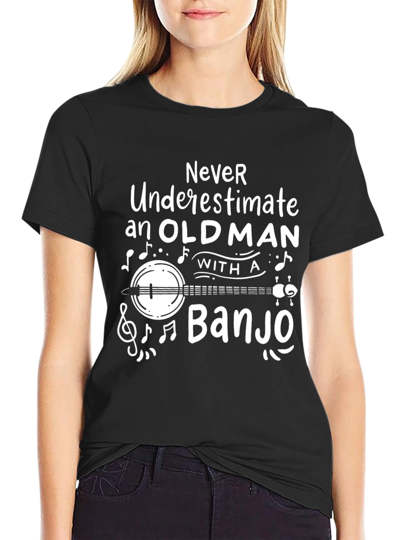 Never Underestimate Old Man with Banjo T-Shirt