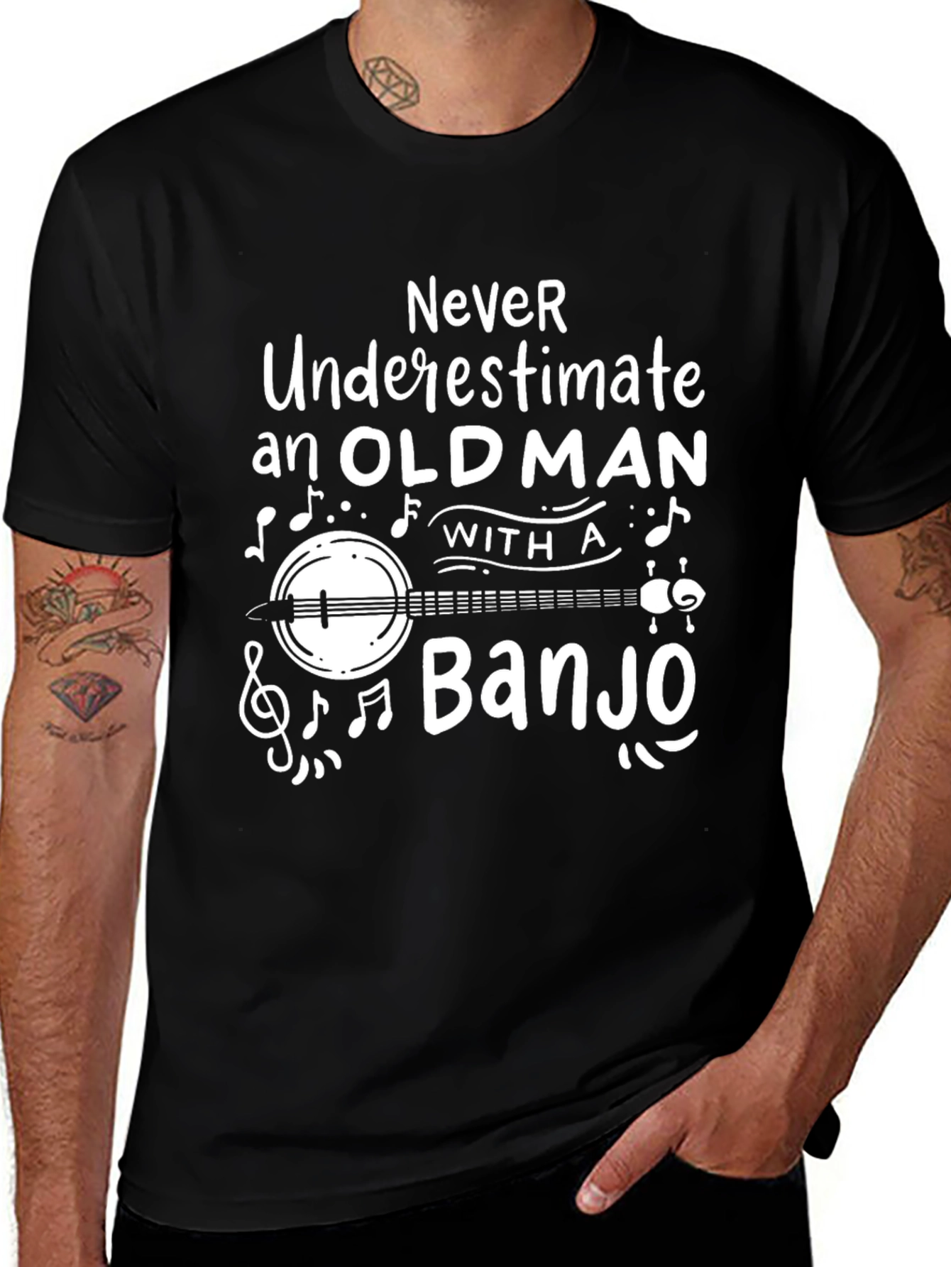 Never Underestimate Old Man with Banjo T-Shirt
