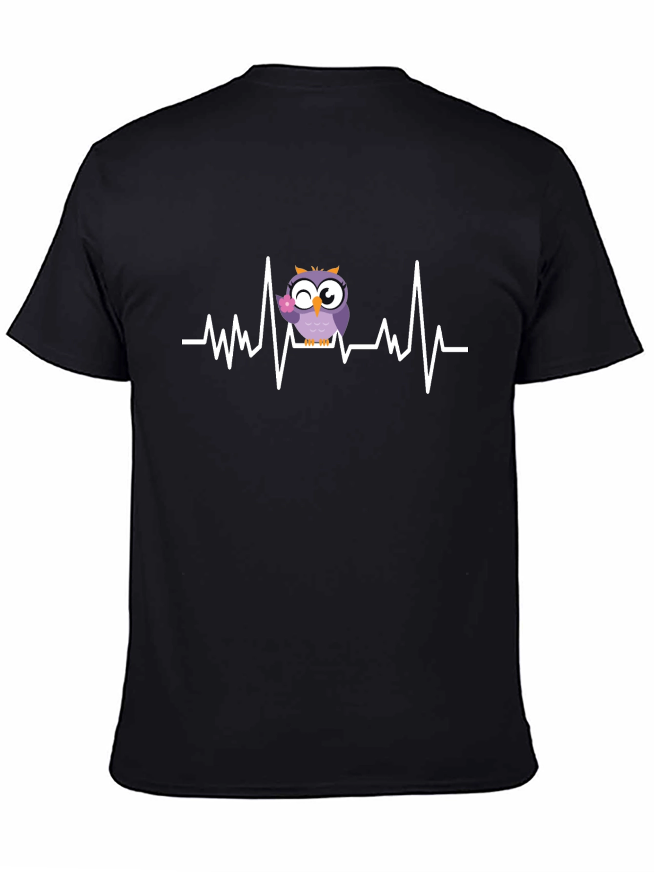 Owl Heartbeat Graphic Tee - Black Cotton