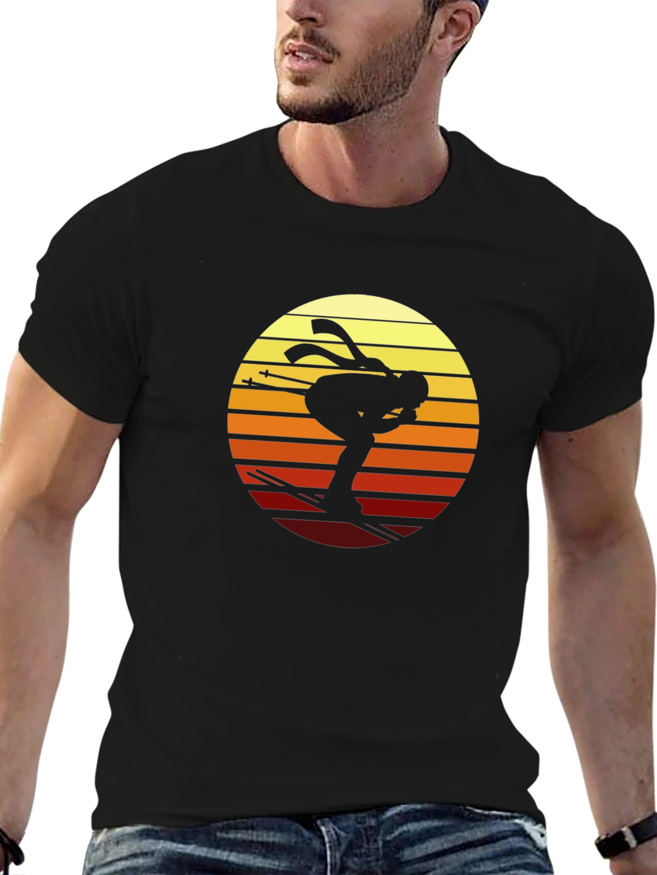 Retro Skier Graphic T-Shirt - Black