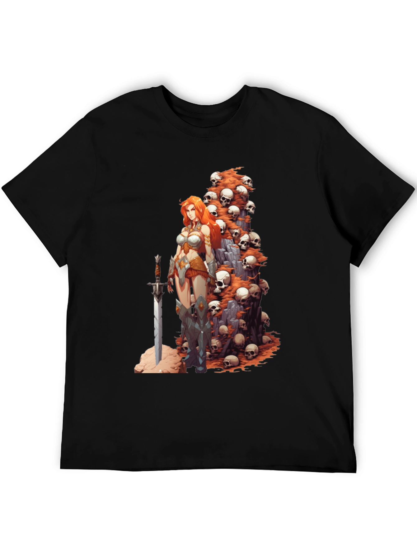 Warrior Woman & Skulls Graphic Tee - Black