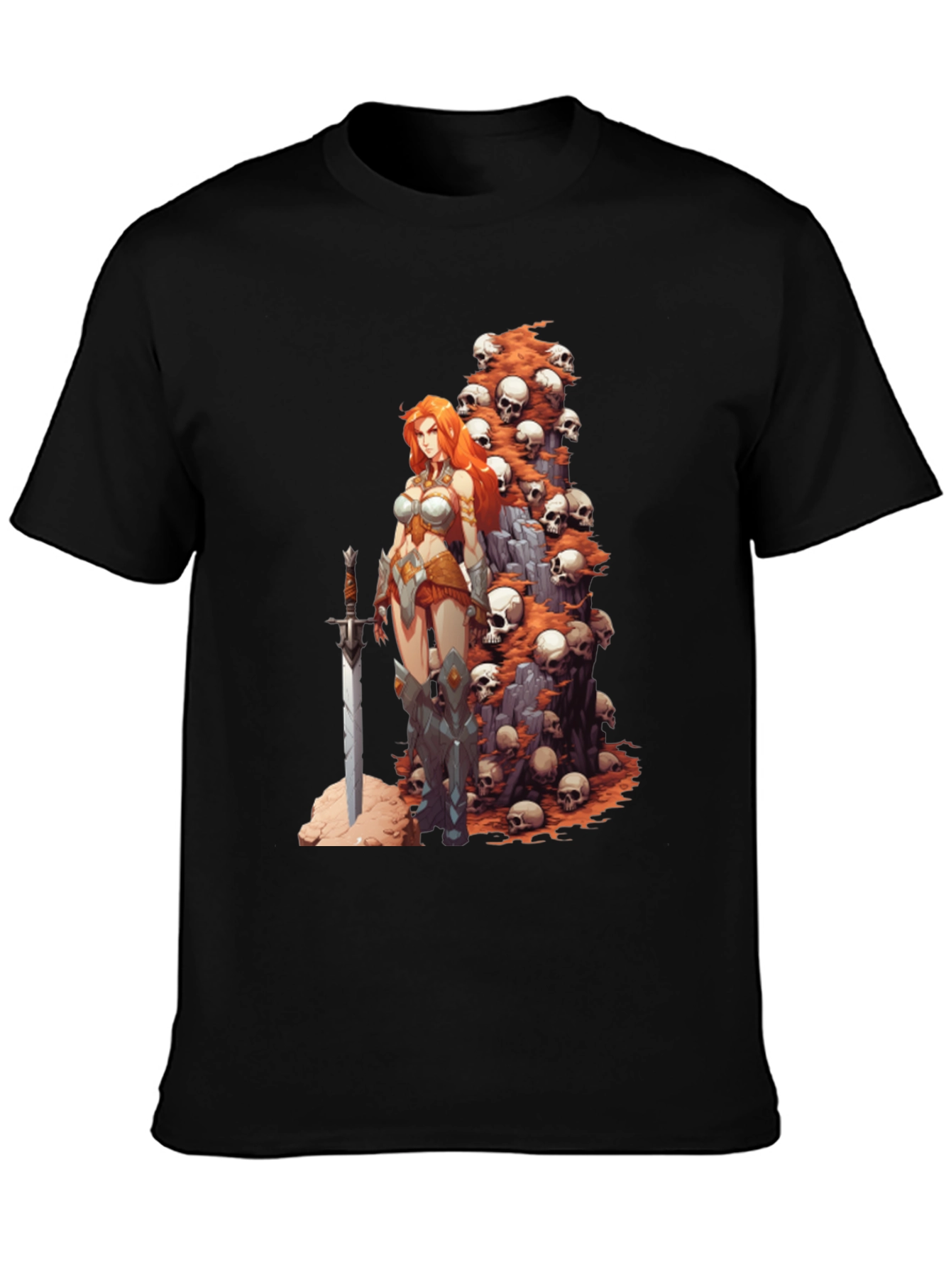 Warrior Woman & Skulls Graphic Tee - Black