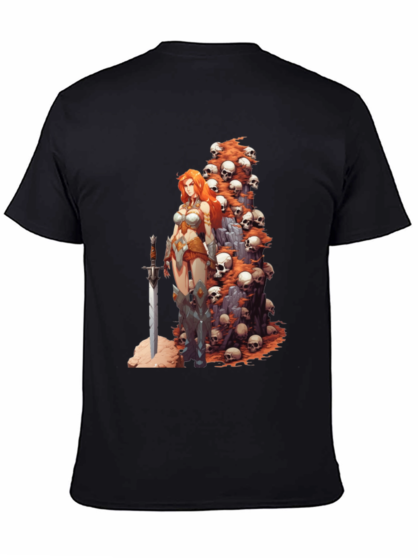 Warrior Woman & Skulls Graphic Tee - Black