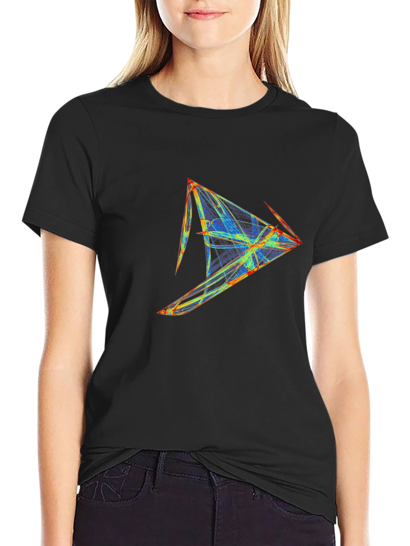 Abstract Geometric Graphic Print Black T-Shirt