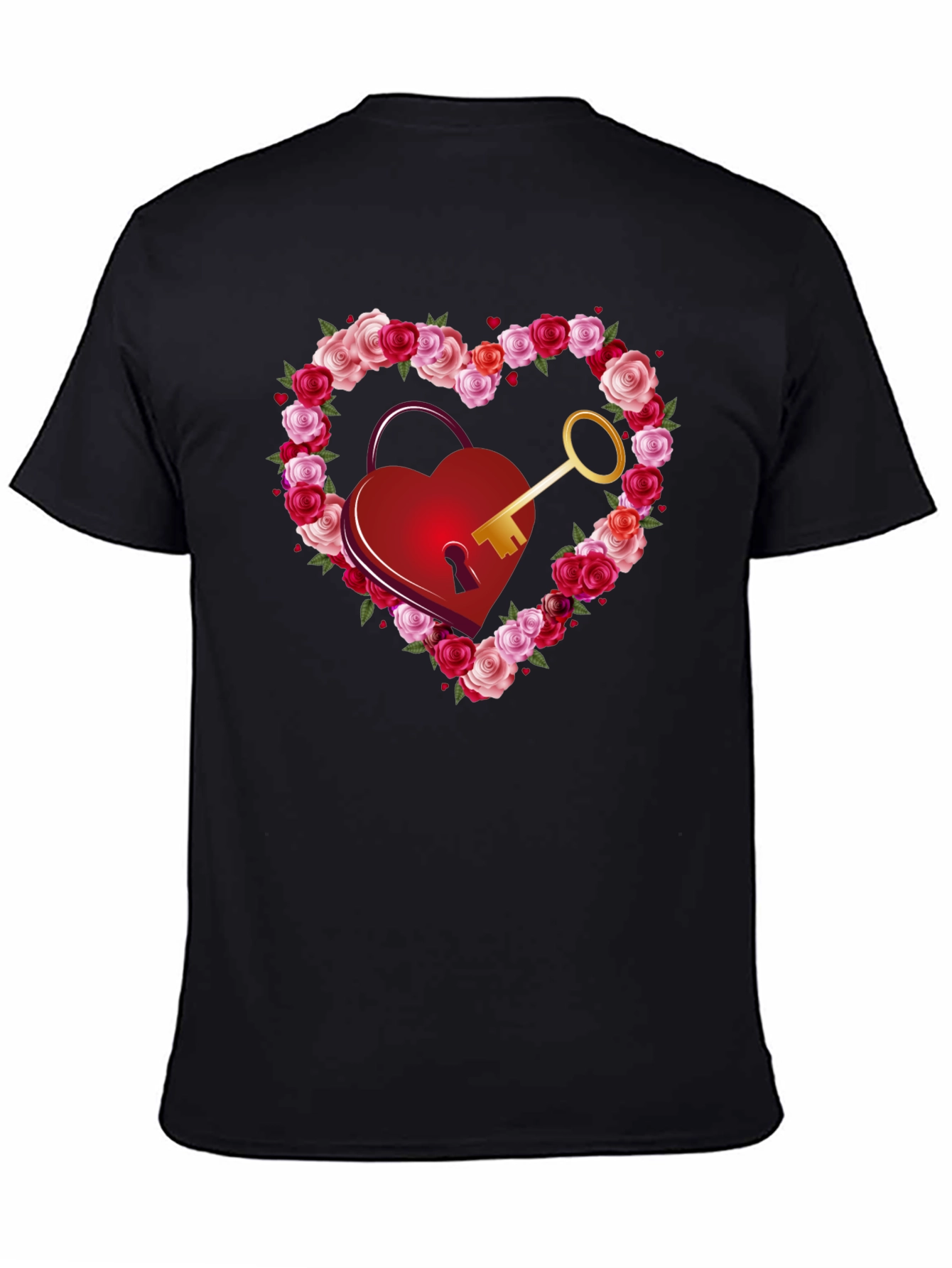 Heart Lock & Key Rose Valentines Day Graphic Tee