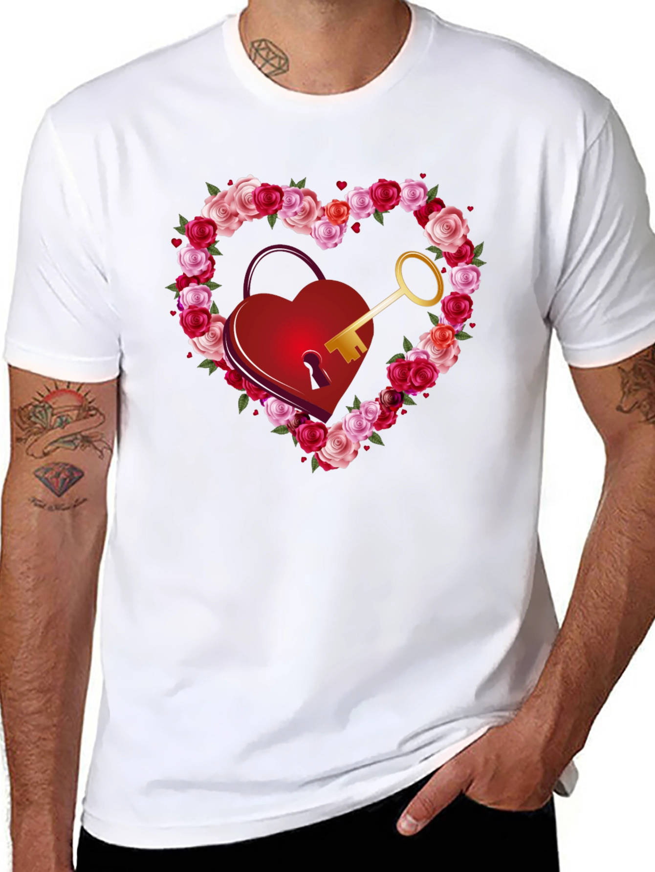 Heart Lock & Key Rose Valentines Day Graphic Tee