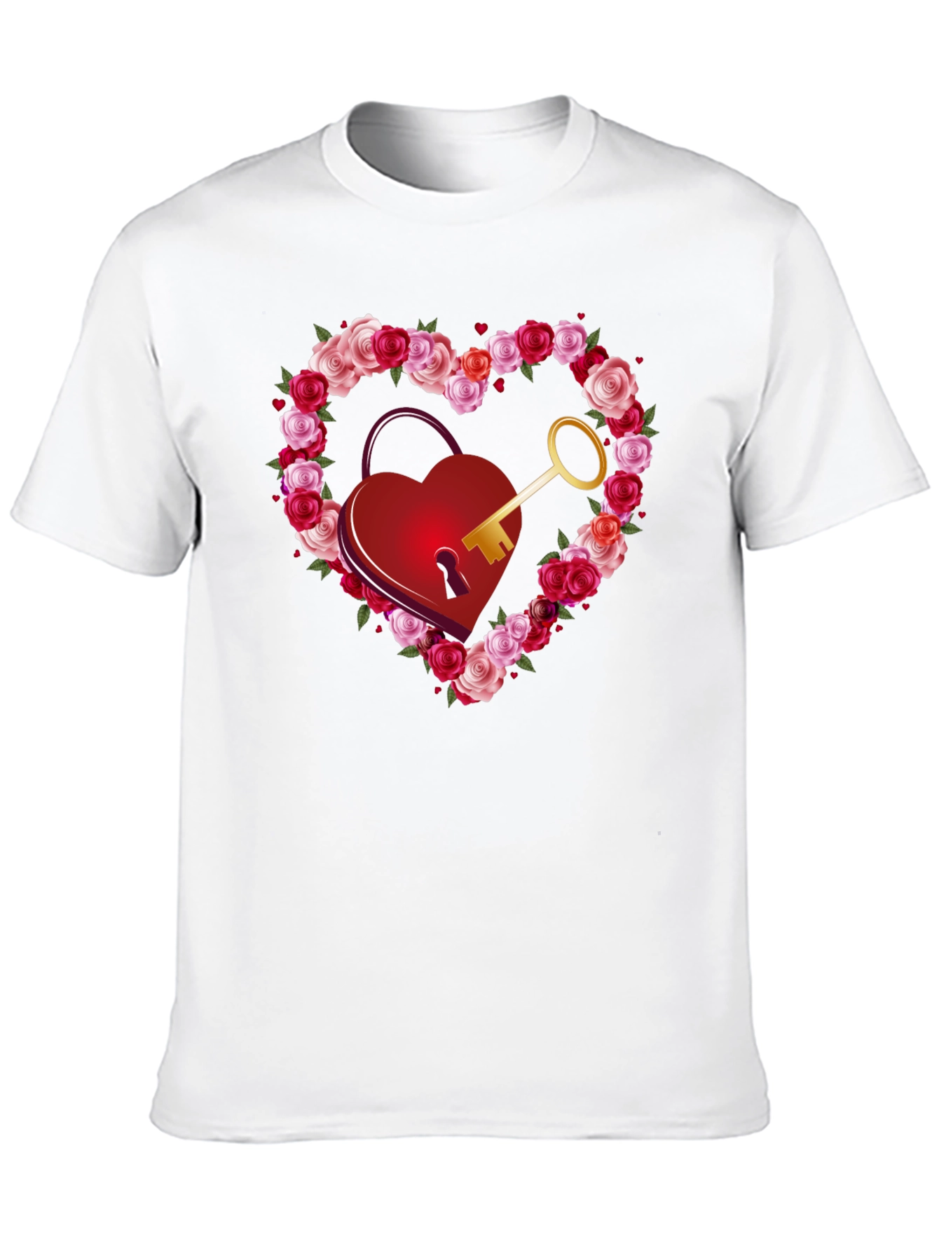 Heart Lock & Key Rose Valentines Day Graphic Tee