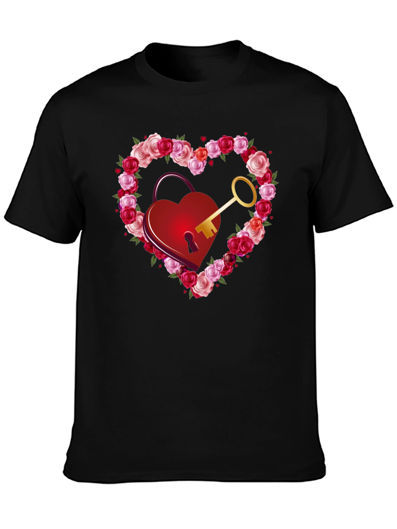 Heart Lock & Key Rose Valentines Day Graphic Tee