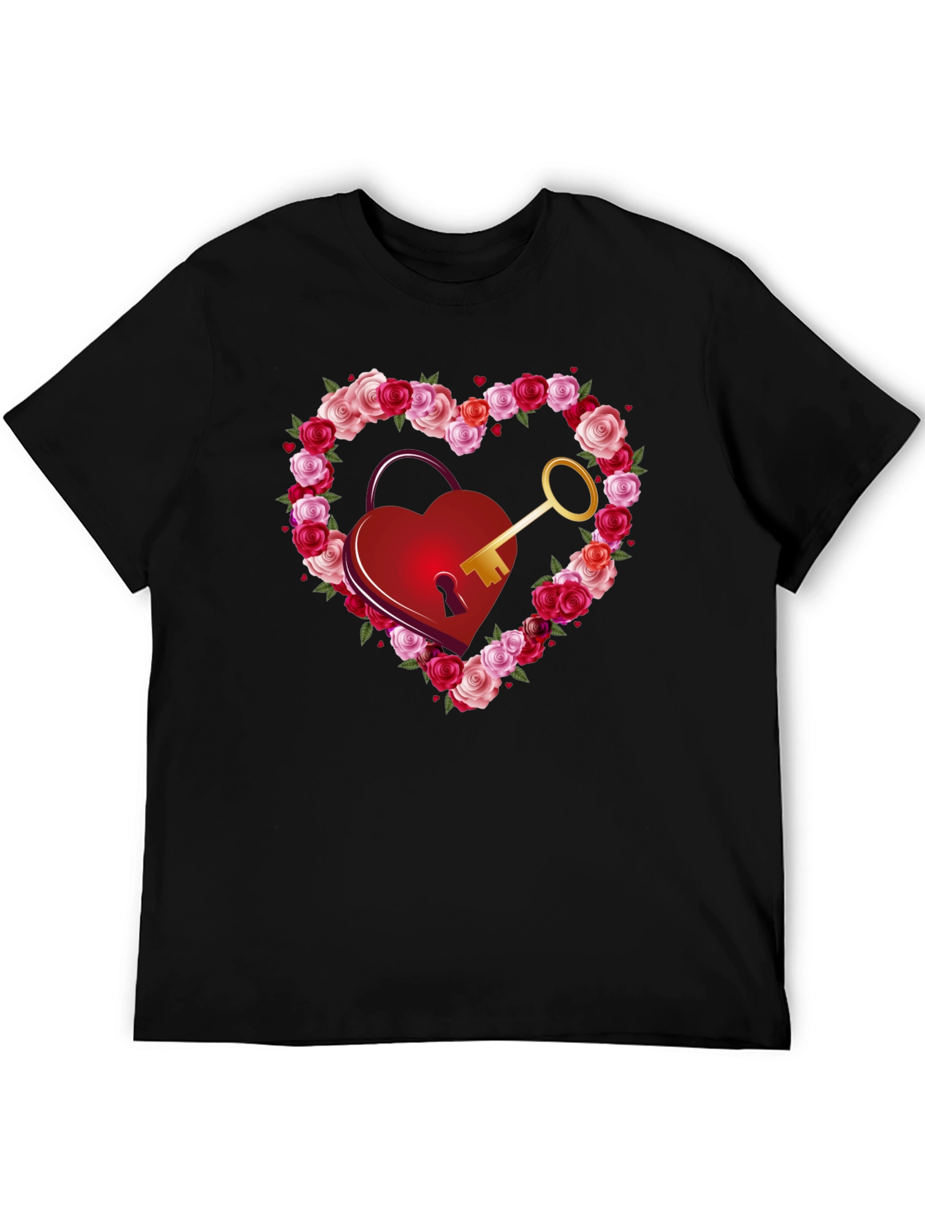 Heart Lock & Key Rose Valentines Day Graphic Tee