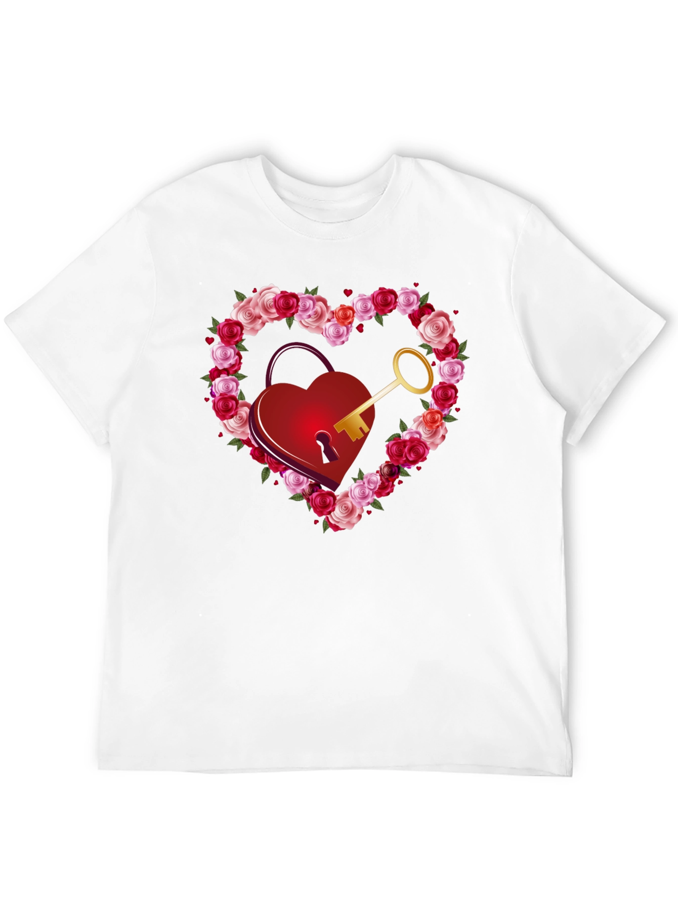 Heart Lock & Key Rose Valentines Day Graphic Tee