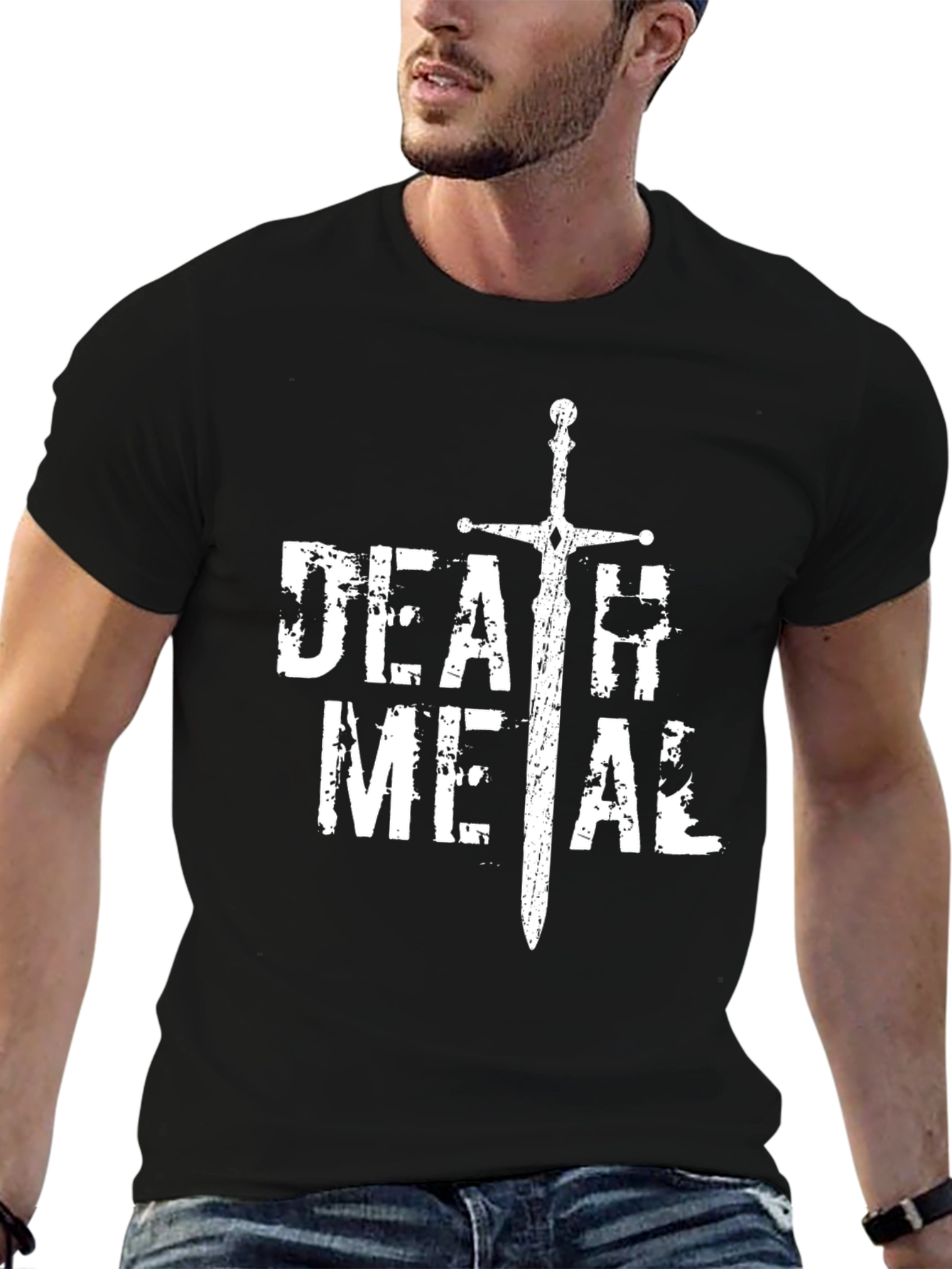 Death Metal T-Shirt Sword Graphic Black Cotton Tee
