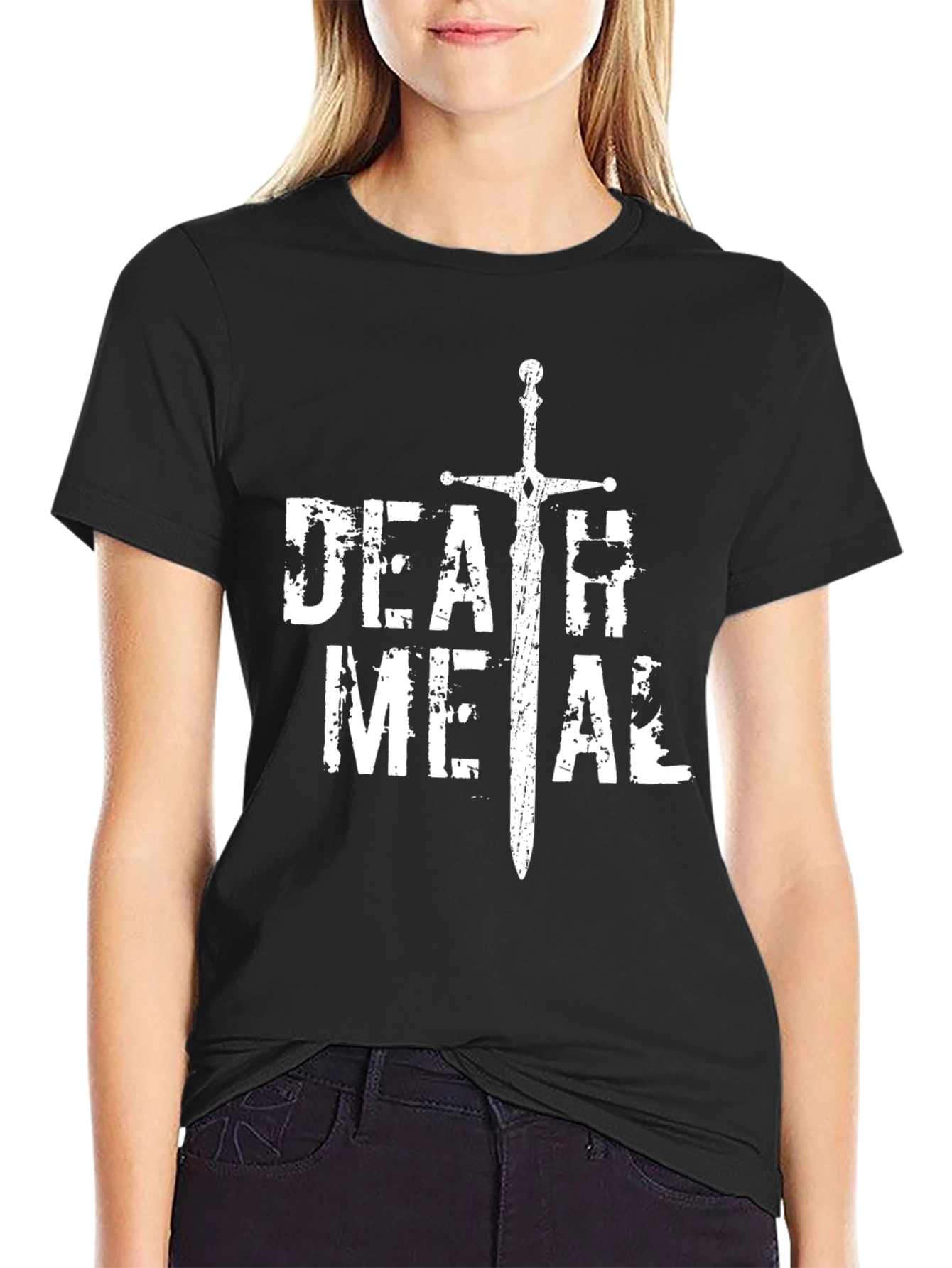 Death Metal T-Shirt Sword Graphic Black Cotton Tee