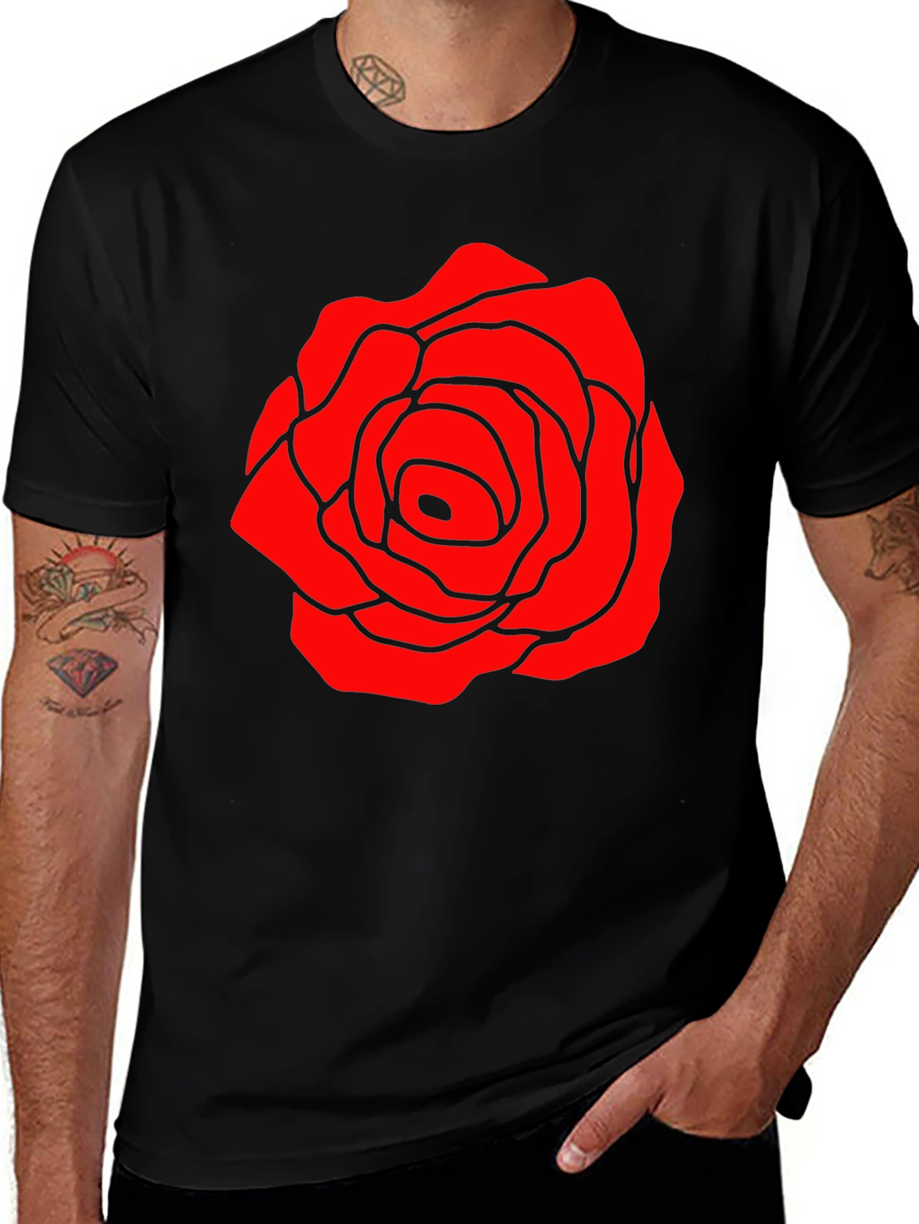 Red Rose Graphic Black T-Shirt
