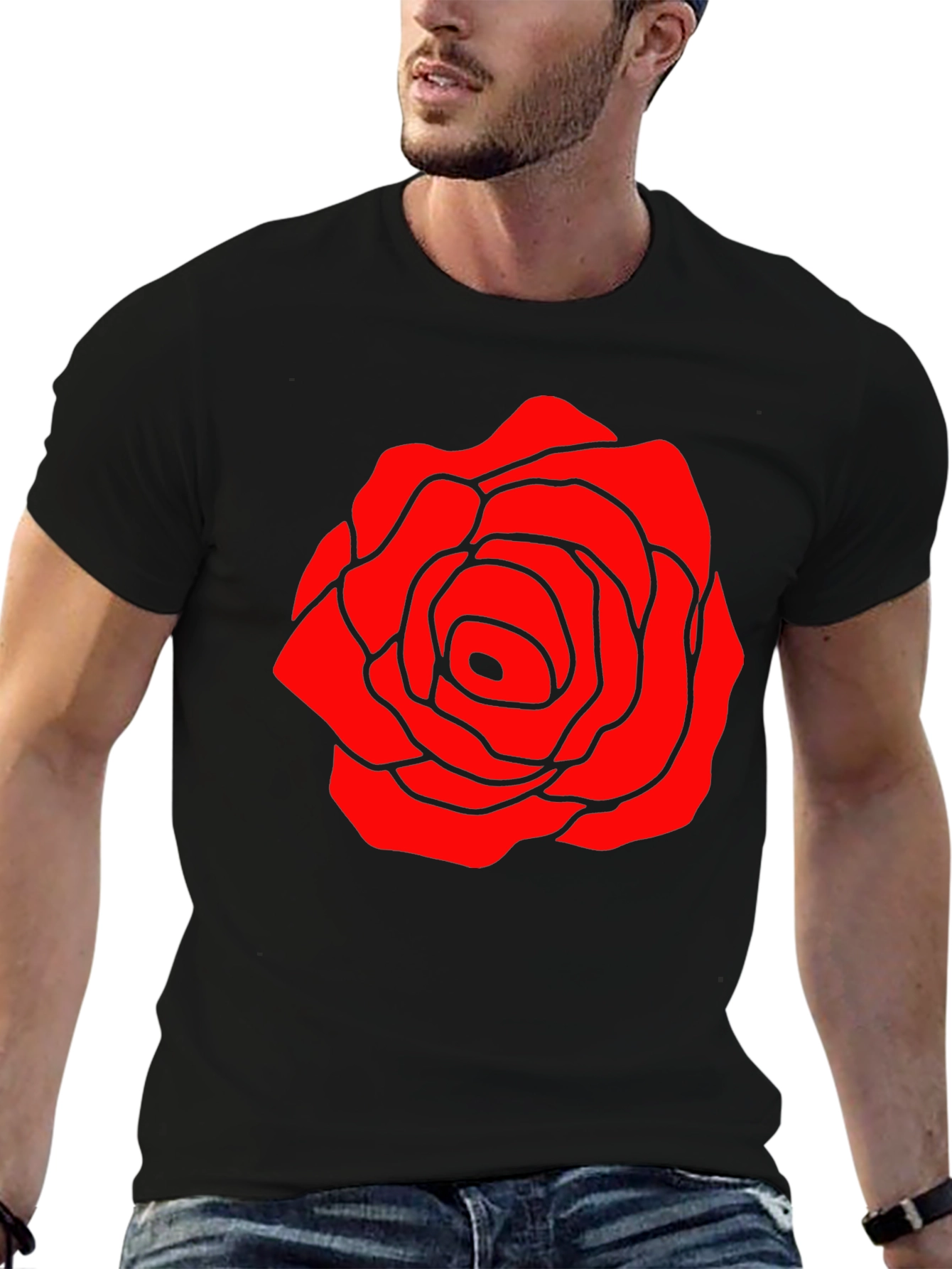 Red Rose Graphic Black T-Shirt