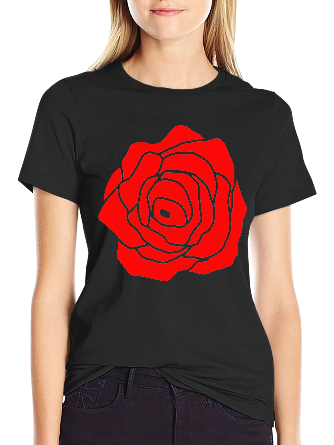 Red Rose Graphic Black T-Shirt
