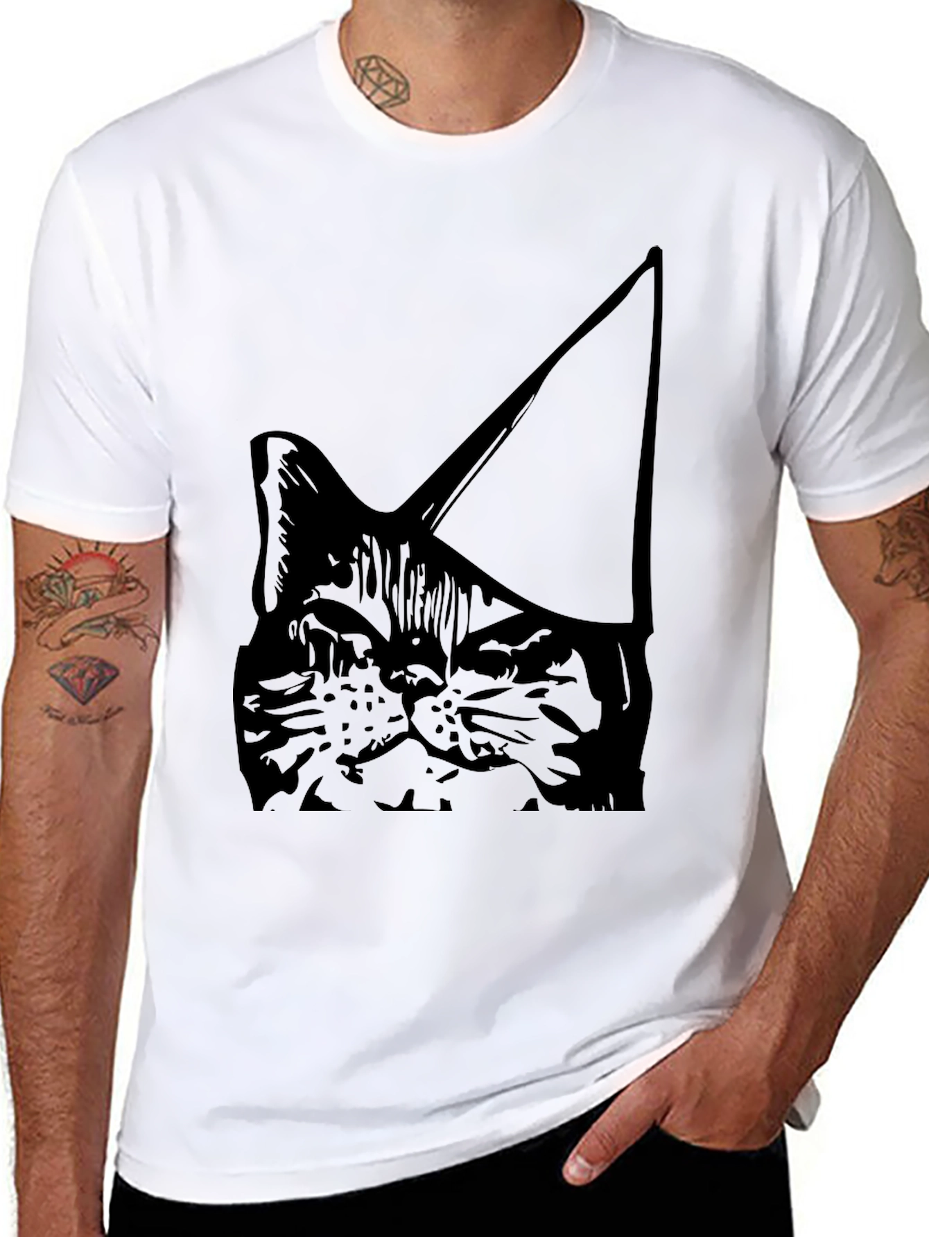 Cool Cat Party Hat Black T-Shirt