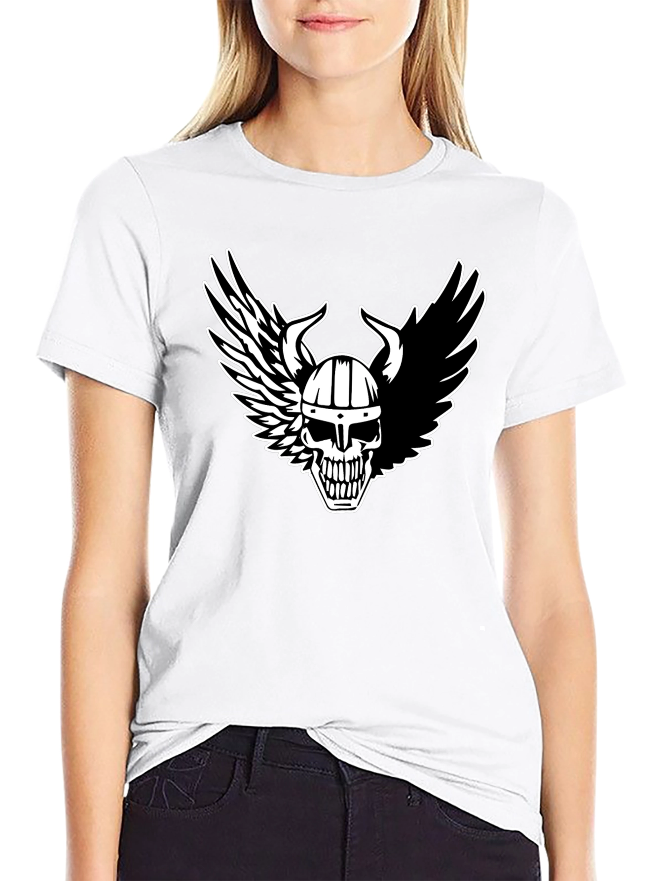Viking Skull Winged T-Shirt - Black