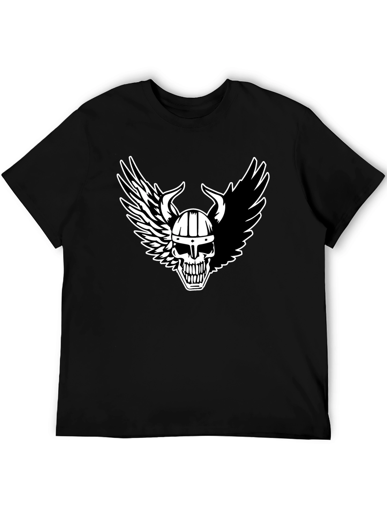 Viking Skull Winged T-Shirt - Black