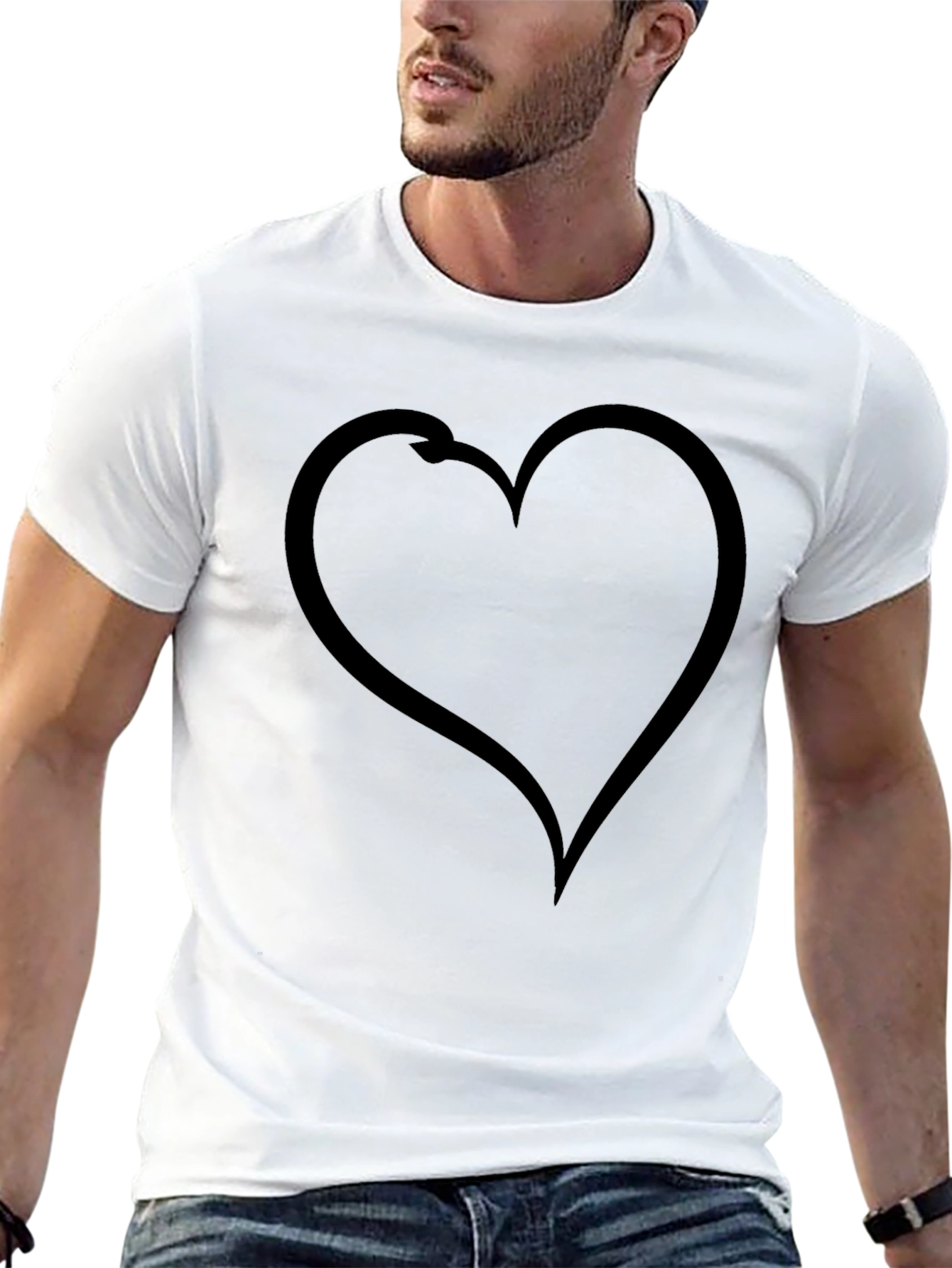Heart Fishing Hook T-Shirt - Black Cotton Graphic Tee