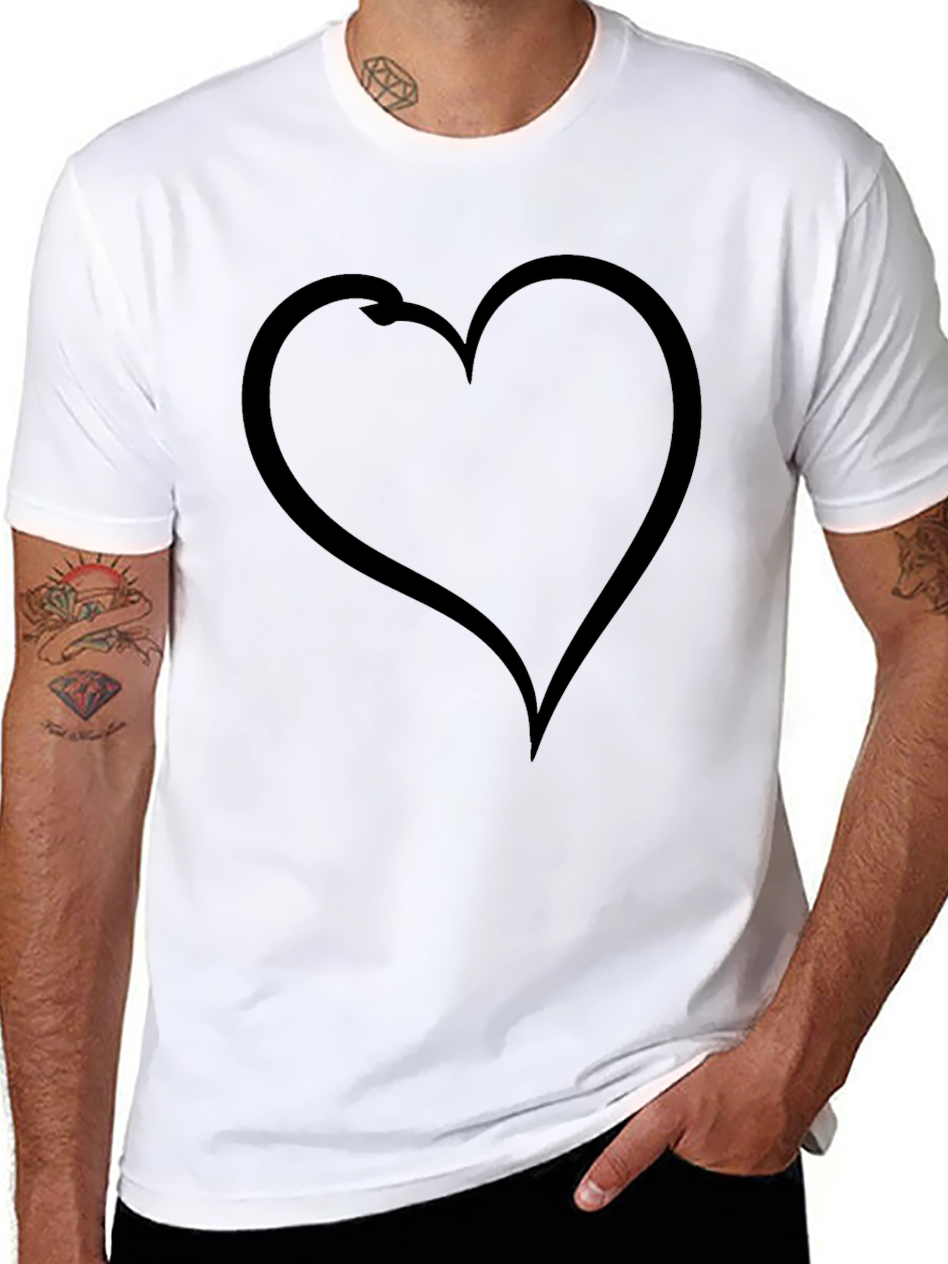 Heart Fishing Hook T-Shirt - Black Cotton Graphic Tee