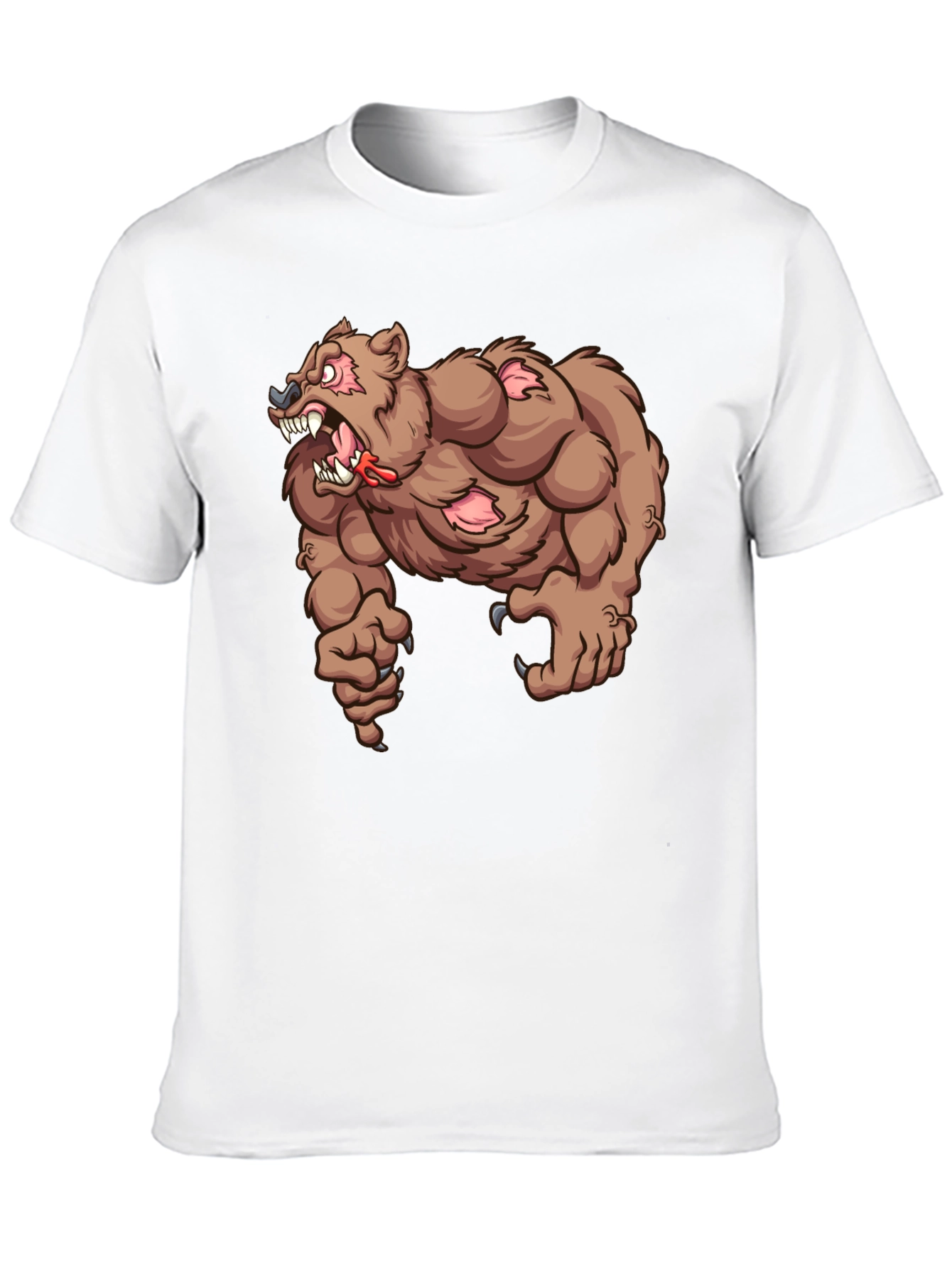 Mens Black T-Shirt with Cartoon Bear Graphic