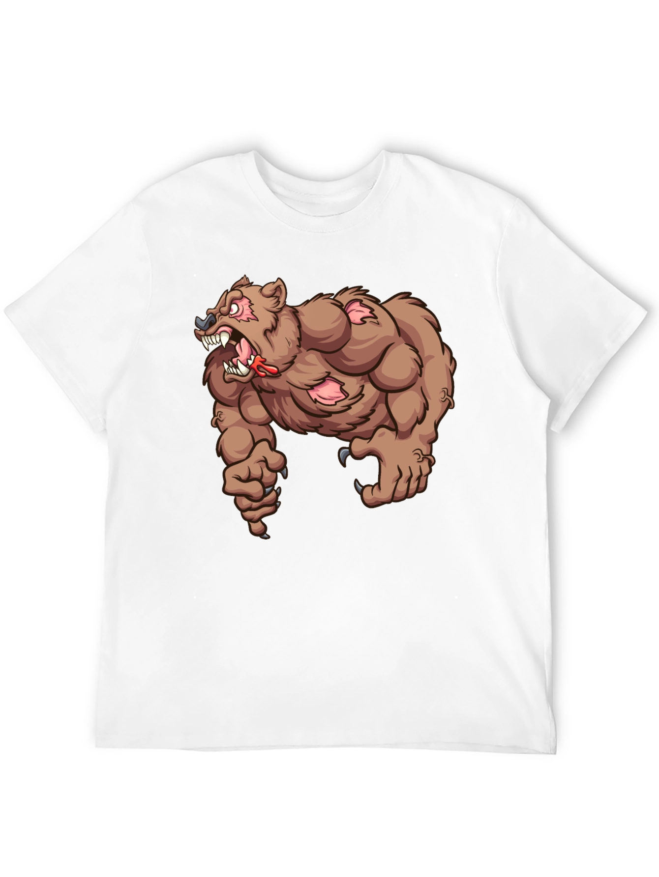 Mens Black T-Shirt with Cartoon Bear Graphic