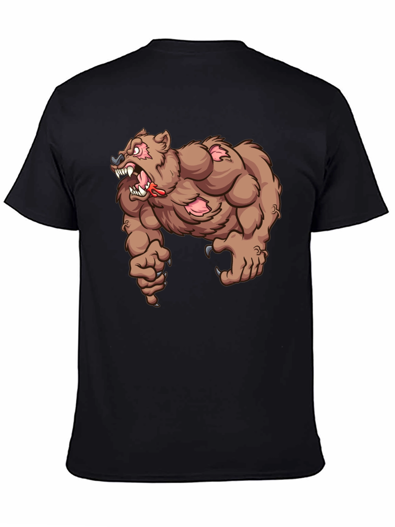 Mens Black T-Shirt with Cartoon Bear Graphic