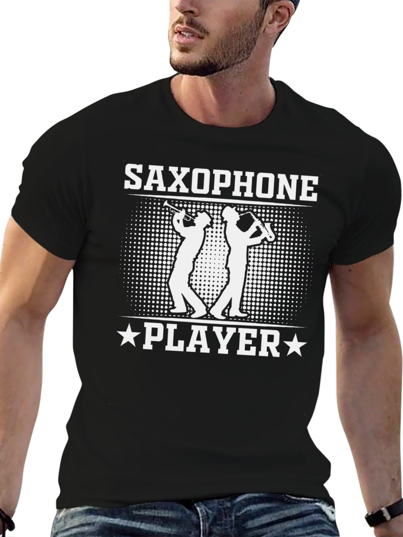 Saxophone Player Black Graphic Tee