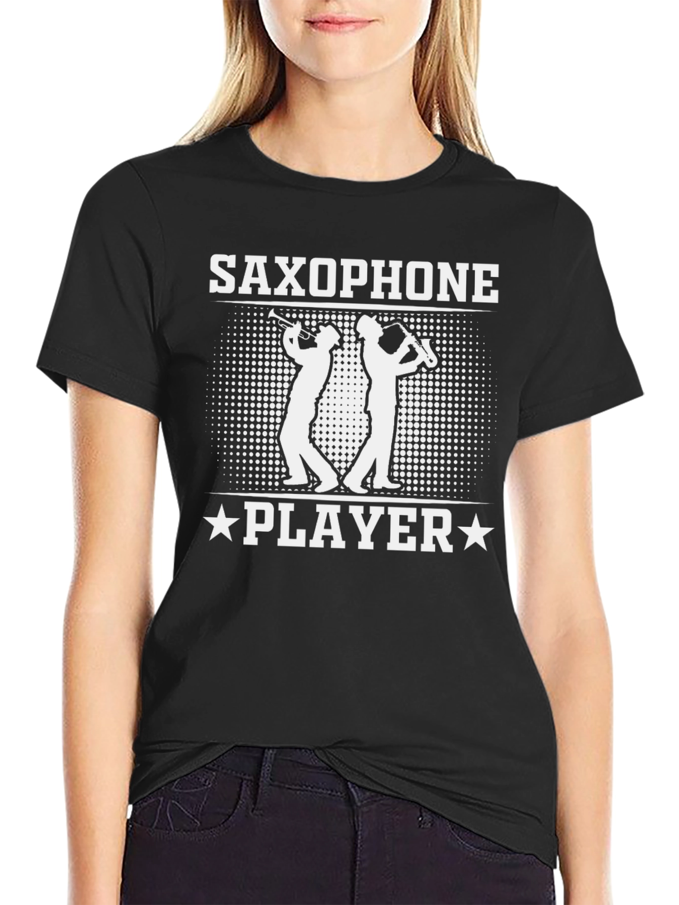 Saxophone Player Black Graphic Tee