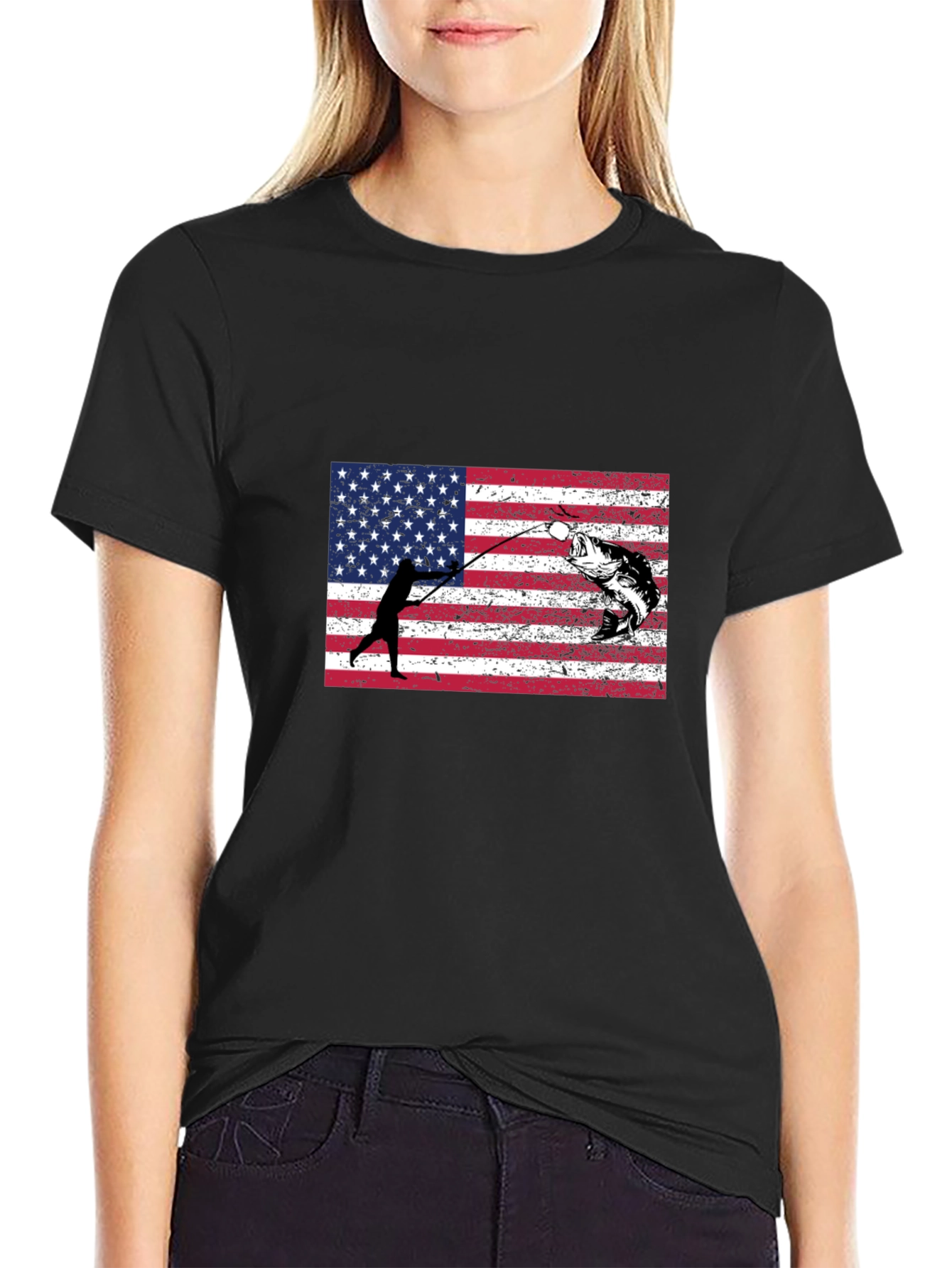 Fishing USA Flag Graphic T-Shirt