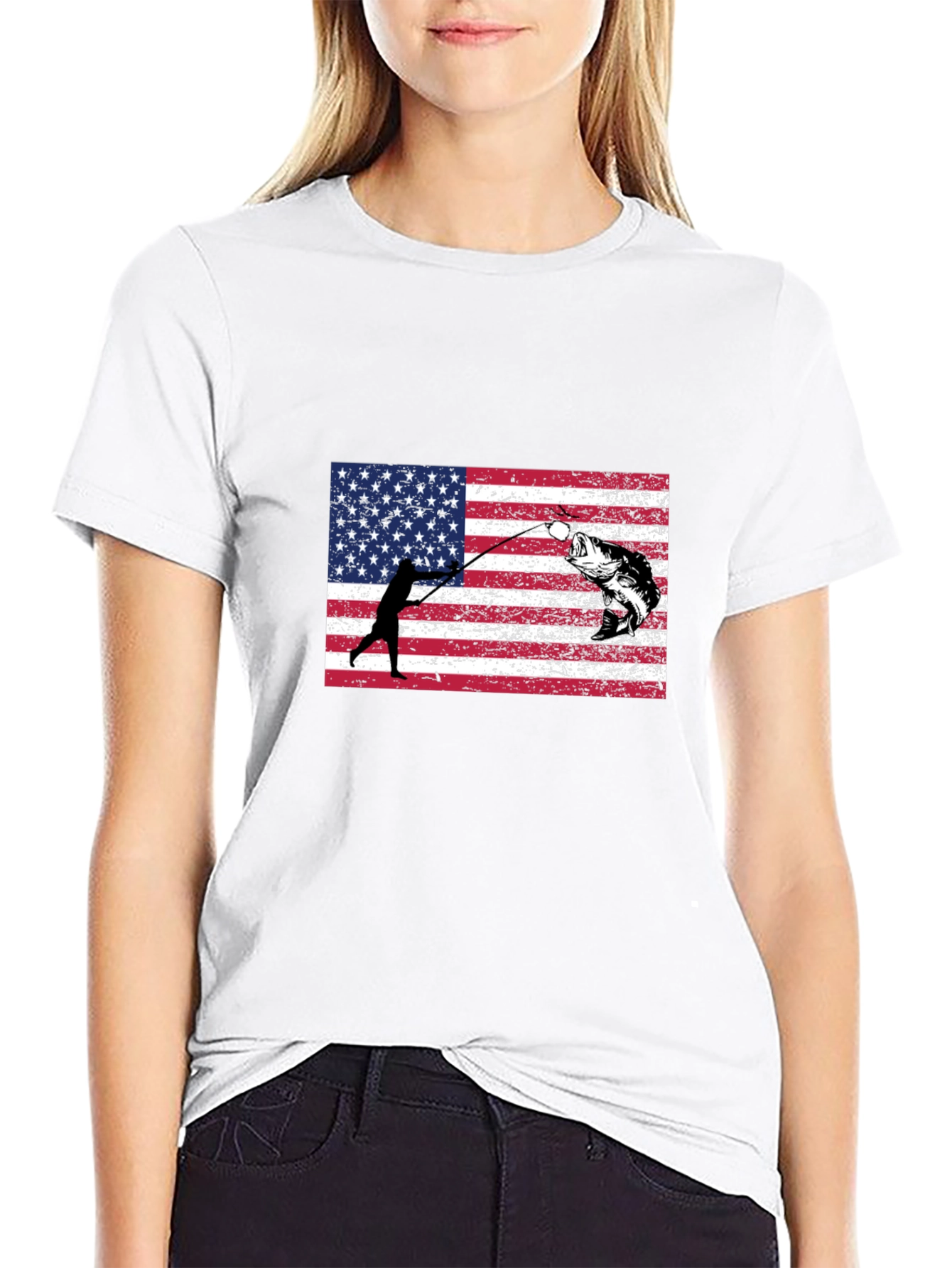 Fishing USA Flag Graphic T-Shirt