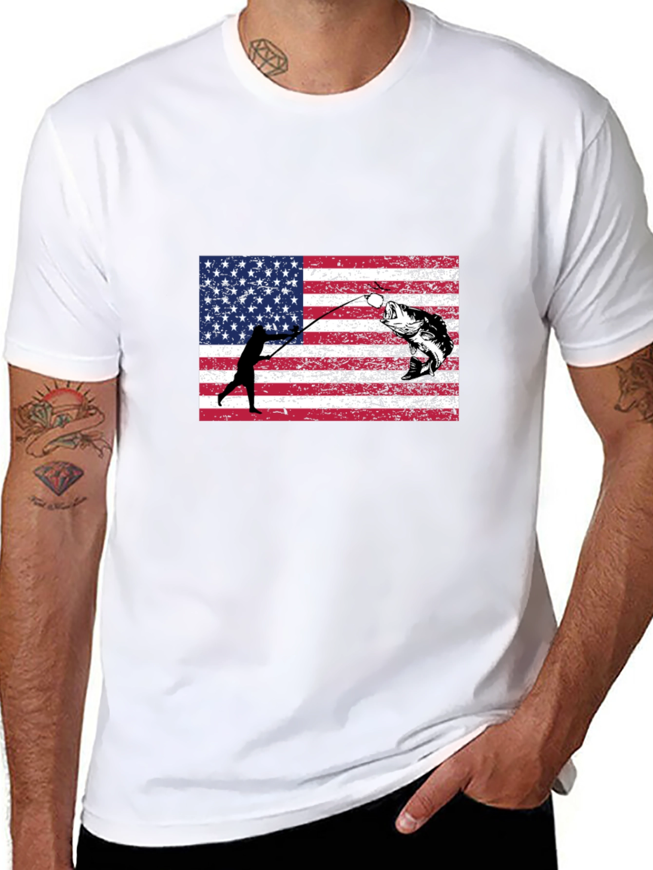 Fishing USA Flag Graphic T-Shirt