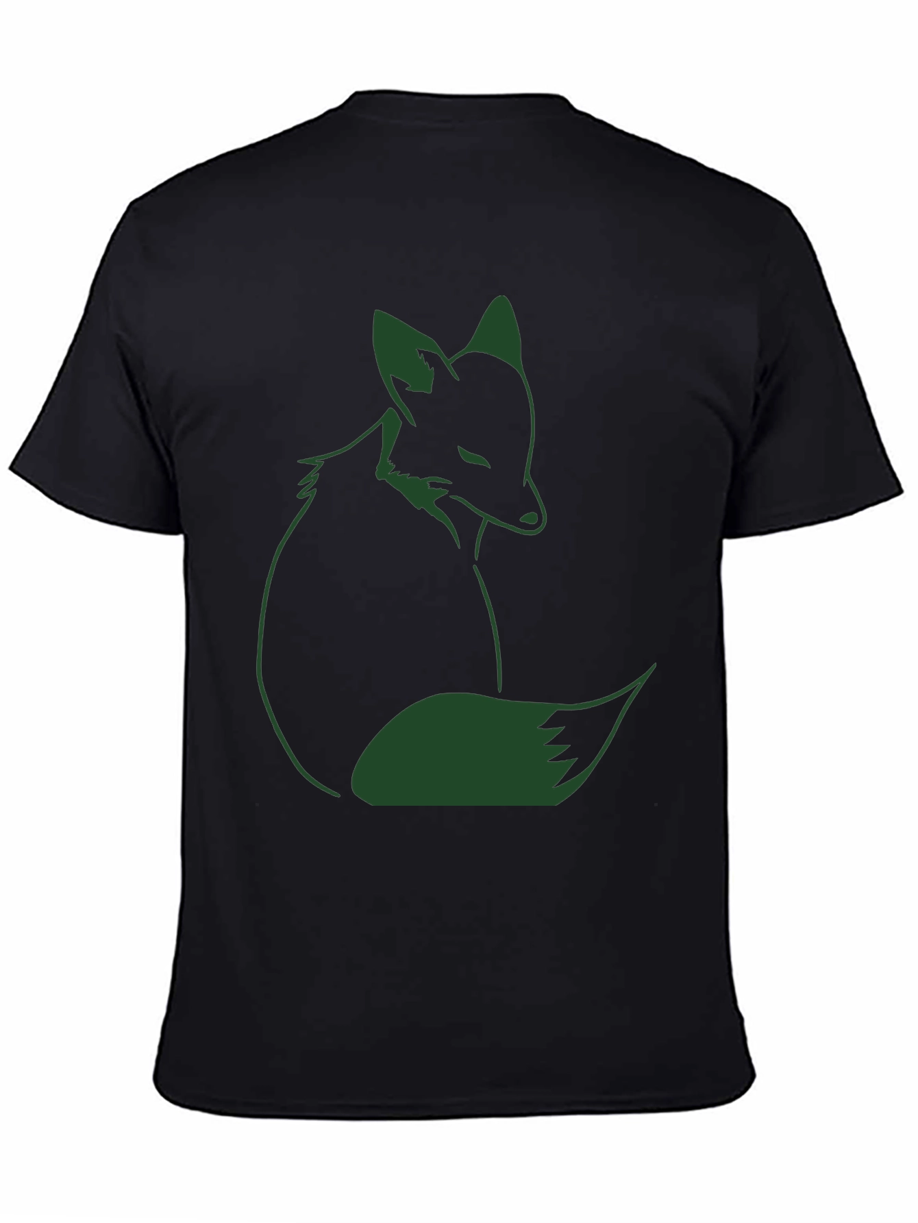 Fox Graphic T-Shirt - Dark Green Print on Black