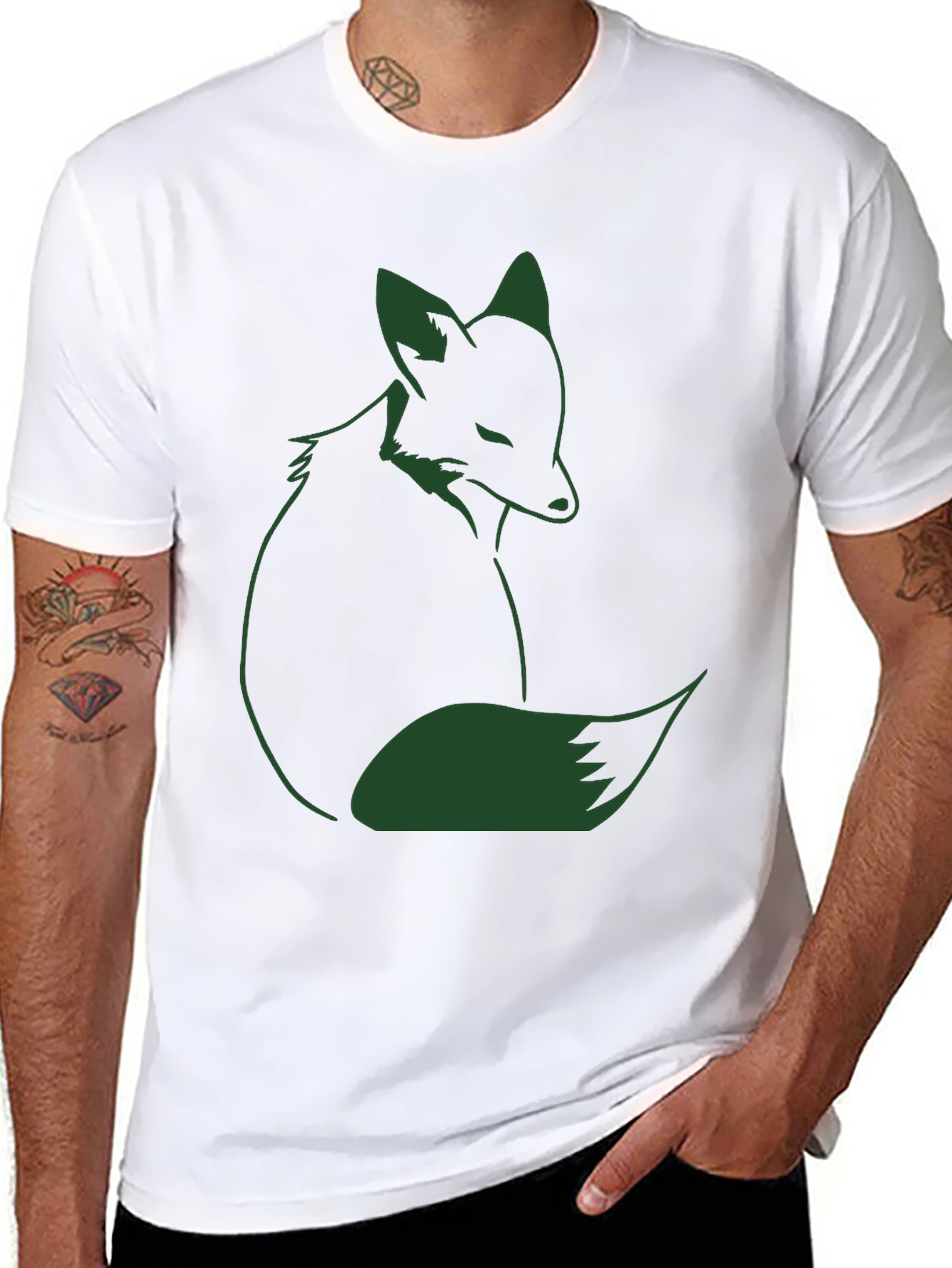Fox Graphic T-Shirt - Dark Green Print on Black