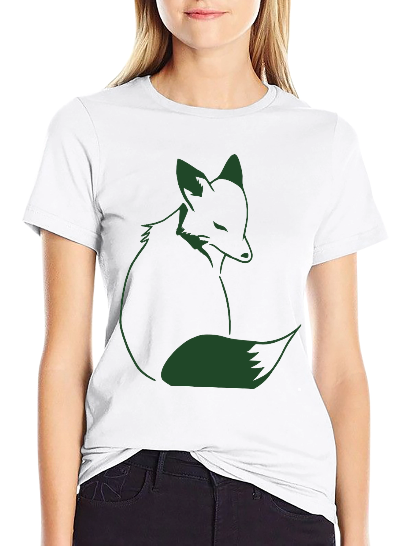Fox Graphic T-Shirt - Dark Green Print on Black