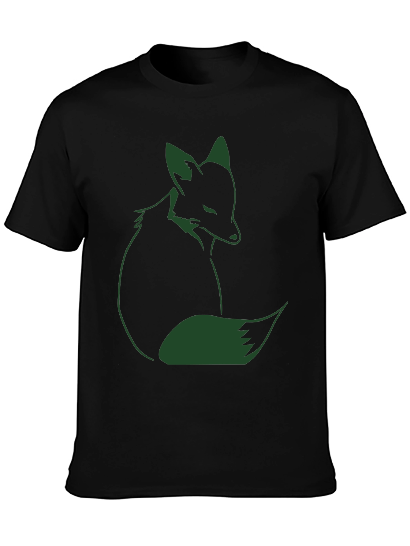 Fox Graphic T-Shirt - Dark Green Print on Black